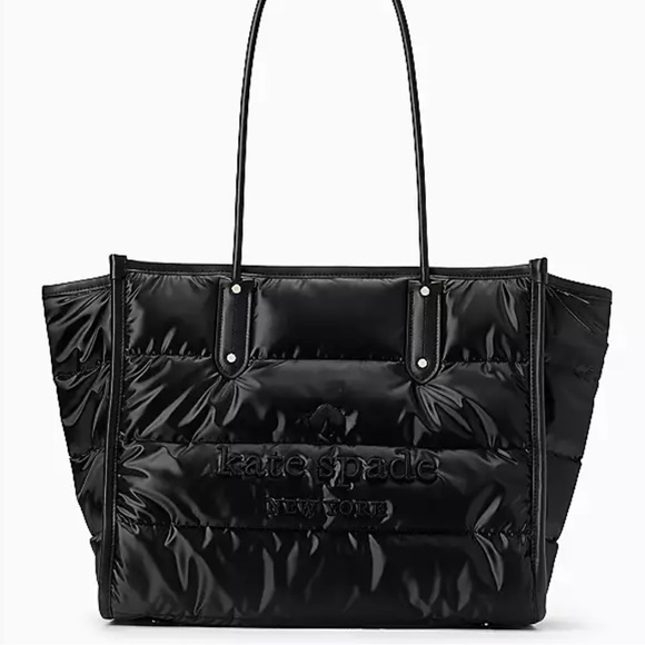 Kate Spade Ella Ksny Puffy Extra Large Tote Bag Black Nylon NWT Womens Authentic - Picture 1 of 11